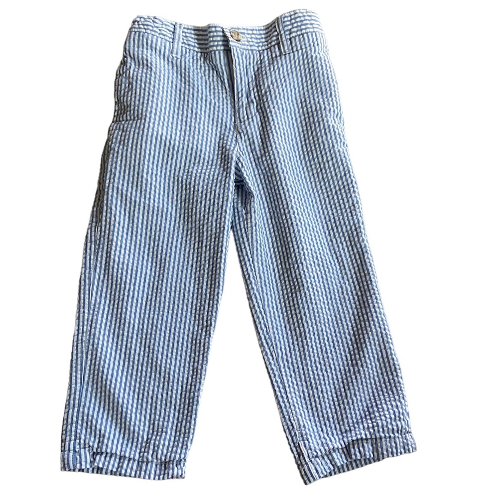 Hartstrings Cotton Seersucker Pants Adjustable Tab Waist Kids 4 Blue White NWOT - Picture 2 of 6